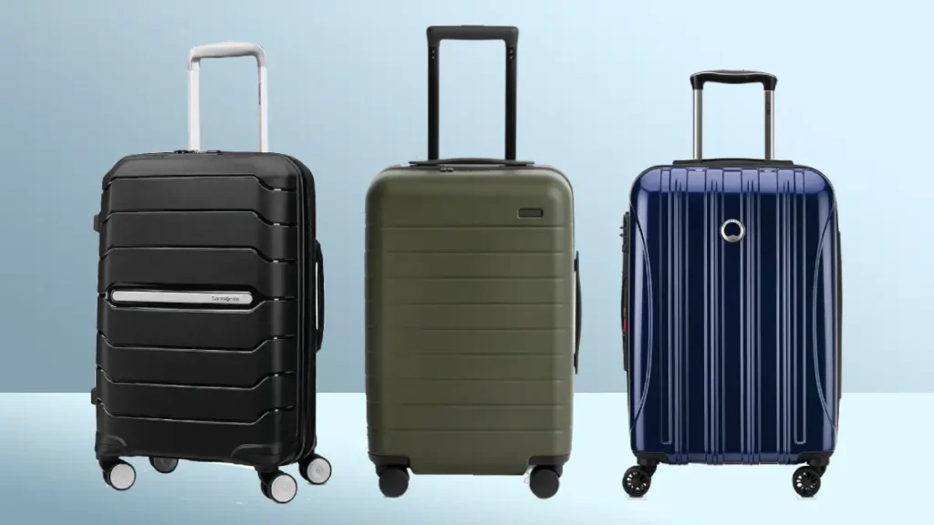 most durable hard shell luggage samsonite freeform, away carry on and delsey helium aero standing together